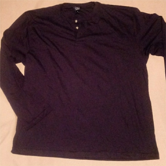 Men's Dark Navy Black Henley Long Sleeve - Picture 1 of 5